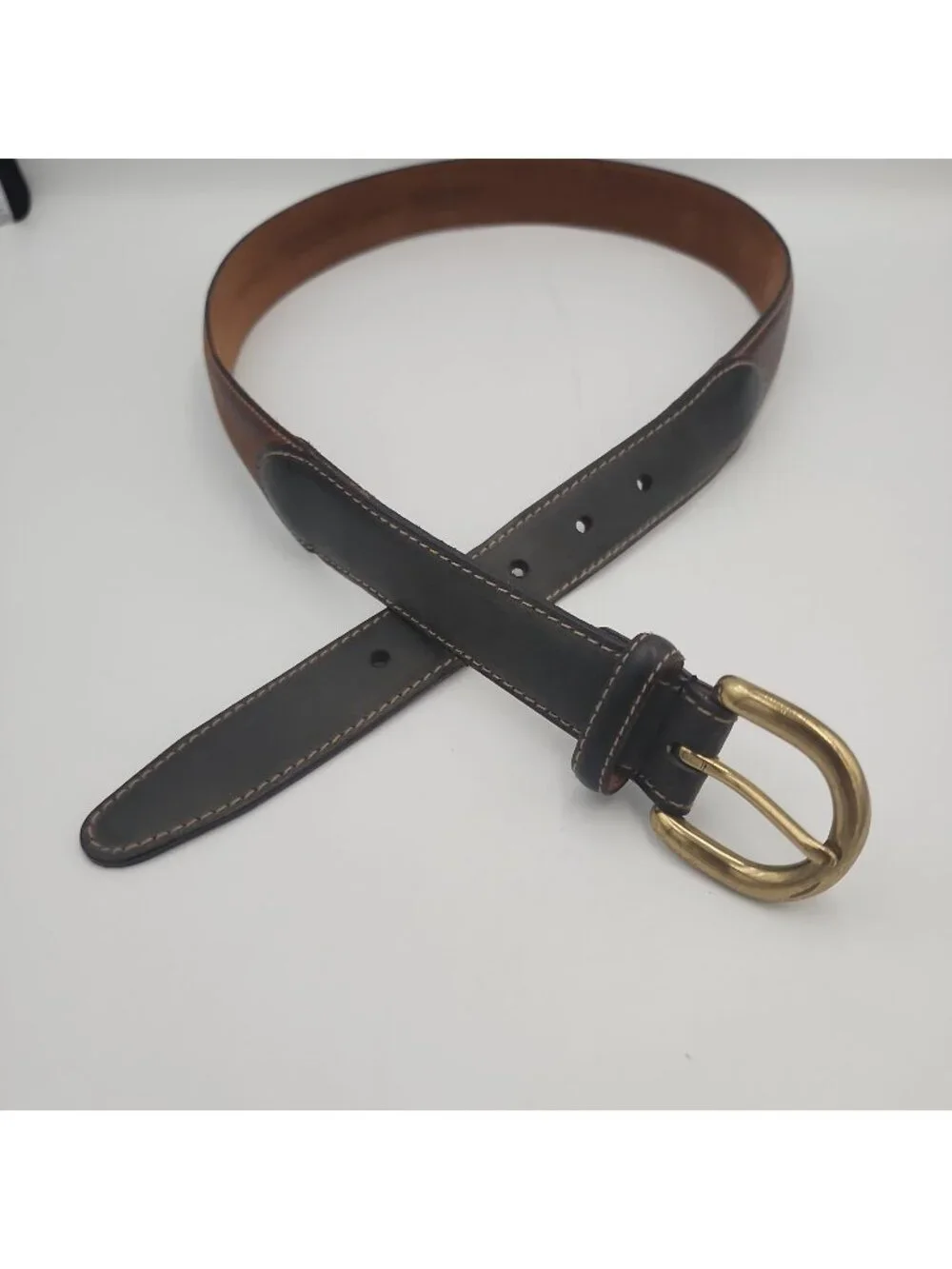 roundtree and yorke mens Leather Belt 36 Brown Black Brass Buckle Fits 33-37